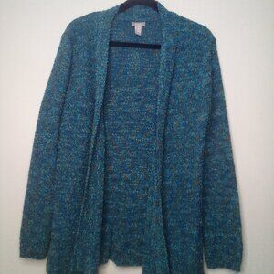 Chico's Cardigan Sweater 1 S Open Front Long Sleeve Textured Green Blue
